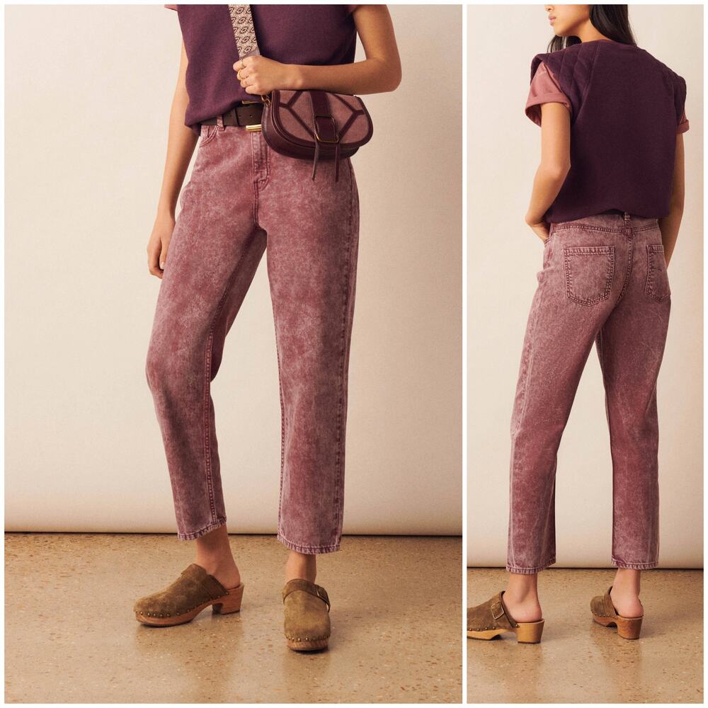 Ba&sh Rosie High-Waist Acid wash Straight Jeans Plum size Large